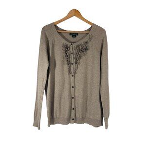 Eddie Bauer Womens XL Tan Button-Up Beige Tan Cardigan Lightweight Sweater Ruffl